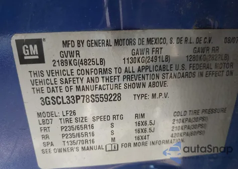 2008 Saturn Vue from USA, damaged, VIN 3GSC133P78S559228